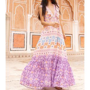 Oliphant Ruffle V-Neck Maxi- Paradiso Lilac Womens Size Small